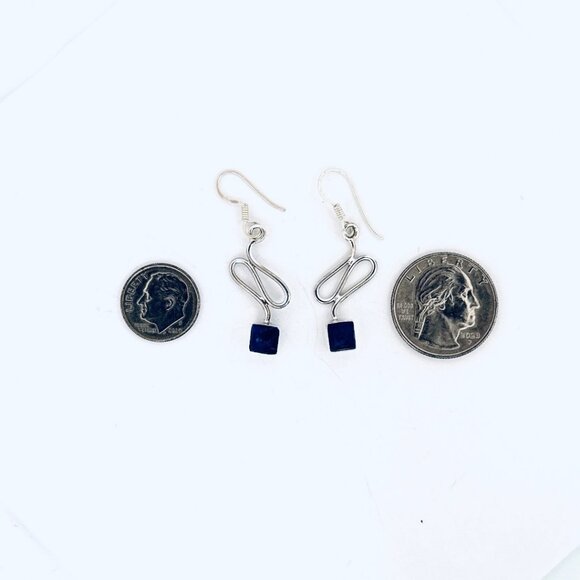 Sterling Silver 925 Lapis Lazuli Drop Dangle Earrings Hook Design, Weight 3.45g - Picture 7 of 11